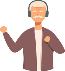 Illustration of a content senior man listening to music with closed eyes and a serene expression