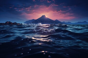 Beautiful sea photo with a mountain at a distance and a clear sky, generative IA