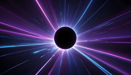 3d Render, Blue purple light line through dark background, hyper speed warp in space.