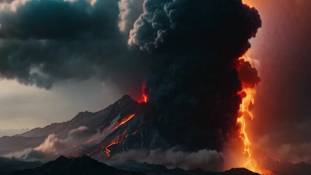 view of Mount Merapi erupting at night