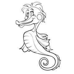 seahorse with big eyes in outline