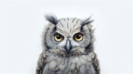Fototapeta premium A beautiful and detailed painting of an owl with big yellow eyes staring at the viewer