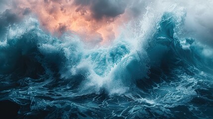 An abstract background depicting the rhythmic movement of water as it crashes against the shore, creating a blend of hues and forms resembling a sea surf wave..illustration stock image
