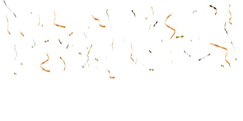 Abstract luxury golden confetti glitter and zigzag ribbon falling down on transparent background. Holyday, festive and celebration background. Vector illustration. © Ahmad Araf