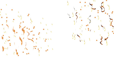 Abstract doted and confetti golden glitter and zigzag ribbon particles splatter on transparent background. Luxury golden glitter confetti that floats down falling bokeh celebration background.