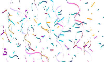 Luxury colorful sparkle confetti glitter and zigzag ribbon falling down on transparent background. Vector illustration.