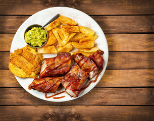 Roasted beef with fries and patacon plantain - Typical dish from the eastern plains of Colombia