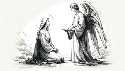 Life of Jesus: The Annunciation to Mary. Digital illustration.