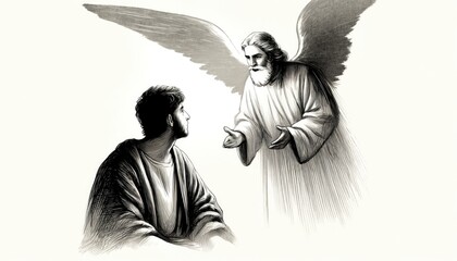 Life of Jesus: An Angel appears to Joseph. Digital illustration.