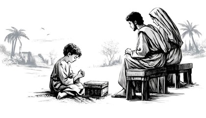 Life of Jesus: Boyhood of Jesus. Digital illustration.