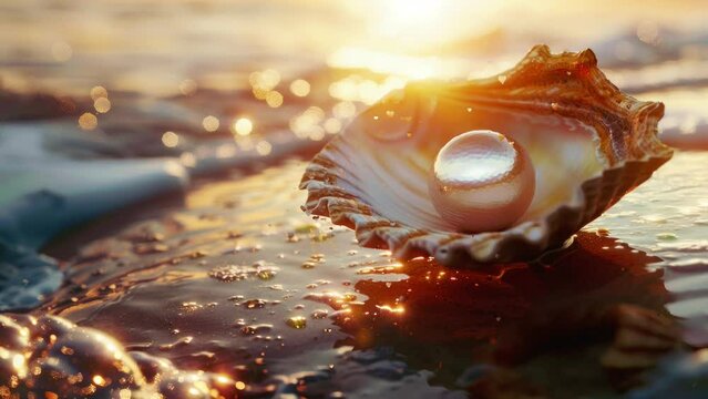 Parlor Charm: Elegant Pearl Nestled on the Edge of a Seashell by the Seaside
