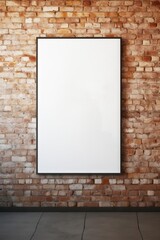 Blank poster on a brick wall, urban and gritty setting, ready for graphic design or artwork, vibrant brick texture.