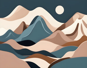 Morandi color block abstract fluid lines landscape mountain background
