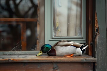 a duck sleeping on the terrace of the house