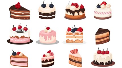 Cake clipart collection, vector, icons isolated on transparent background