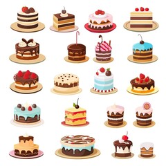 Cake clipart collection, vector, icons isolated on transparent background