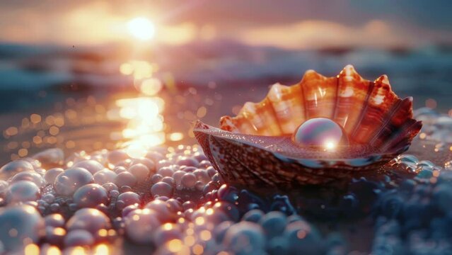 Exquisite Pearl Resting on the Edge of a Seashell in a Coastal Parlor
