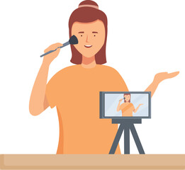 Beauty influencer demonstrating makeup application in a digital tutorial