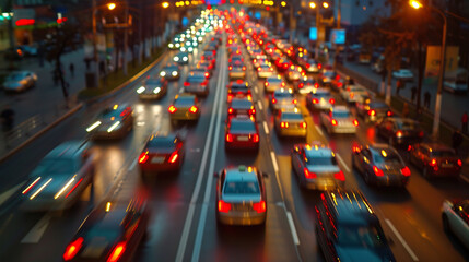 Capturing the Bustling Evening Rush, Motion Blur Lights in Urban Traffic