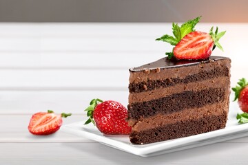 Tasty fresh sweet cake with strawberries