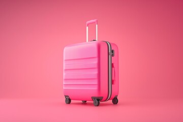 3D illustration of a bright pink suitcase on vibrant pink background.