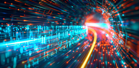 High Speed Optical Fiber Data Transfer, Advancing Ultra-Fast Broadband, Digital Network Connectivity, Electronic Motion, and Cyber Evolution