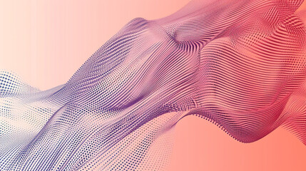 Develop an intriguing visual of flowing particles arranged in a wave-like pattern, against a halftone gradient backdrop. Vector art for modern and tech-inspired concepts.