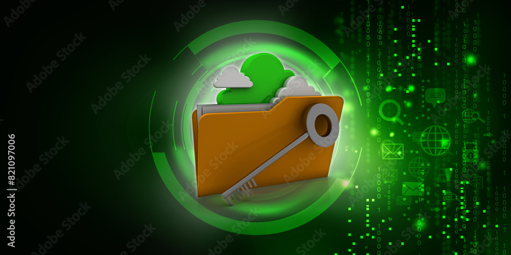 Poster 3d rendering cloud folder network protection key