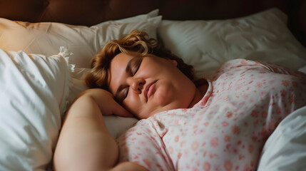 Obraz premium Mujer gorda durmiendo en la cama