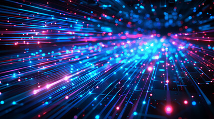 Obraz premium ech backdrop featuring glowing fiber optic links, quantum computing network, and electronic global intelligence