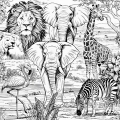 Animal drawing notebook kids colouring page 