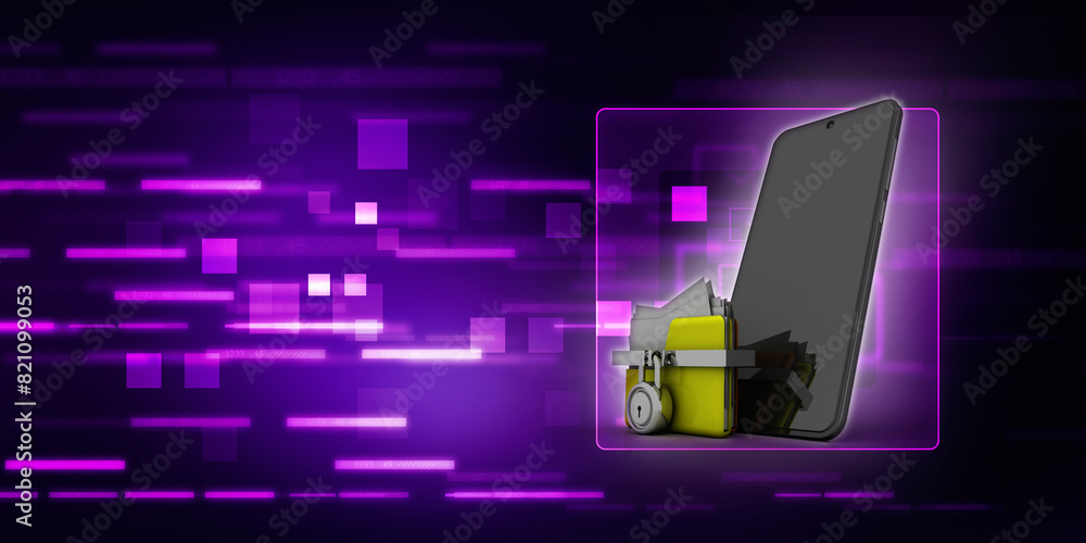 Poster 3d rendering mobile folder storage protection lock