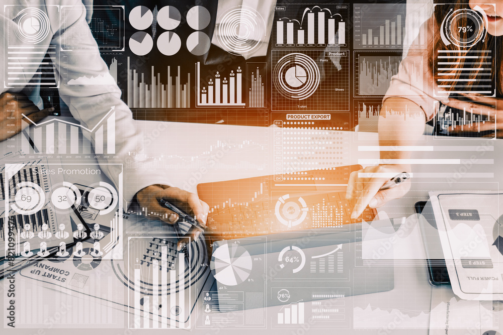 Poster big data technology for business finance analytic concept. modern interface shows massive informatio