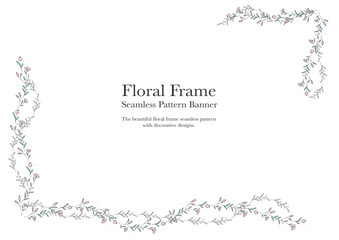 set of ornamental foliage flower frame on background banner