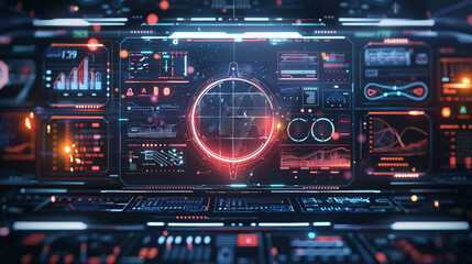 Obraz premium The interface of a futuristic artificial intelligence, displaying complex algorithms and data analytics visualization
