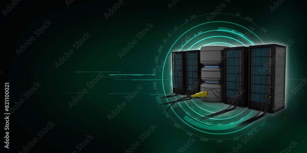 Poster 3d illustration data center server connected database