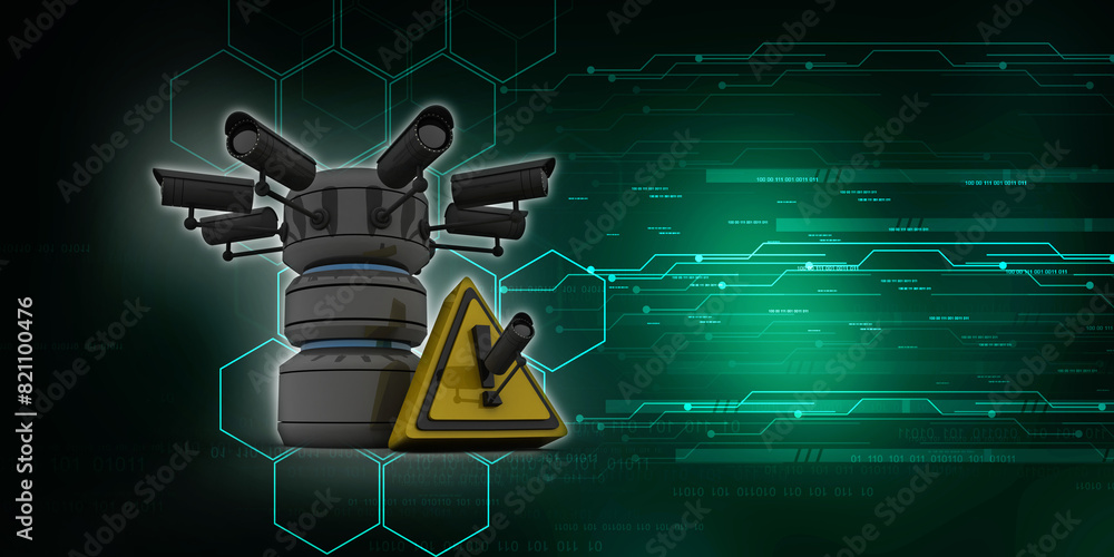 Aufkleber 3d rendering surveillance cctv security camera connected database