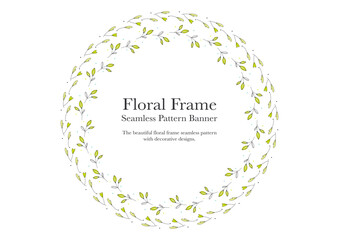 set of seamless pattern banner by ornamental foliage flower frame on background