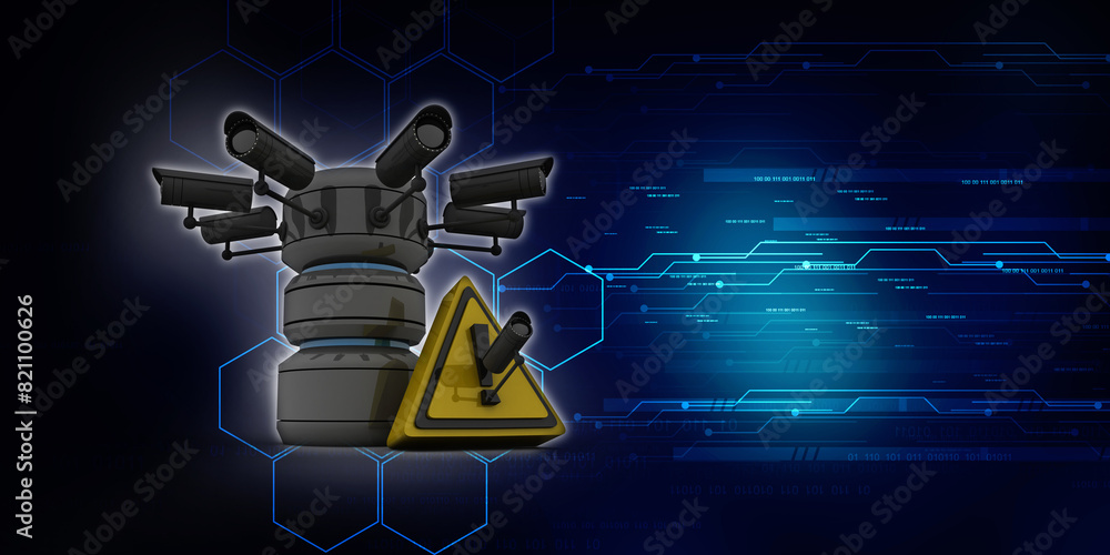 Aufkleber 3d rendering surveillance cctv security camera connected database