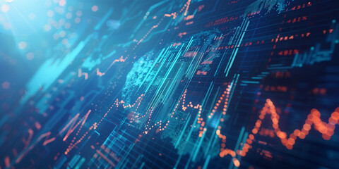 Abstract background with digital chart, Stock market graph, financial statistics, data exchange, economic trends, and trading analysis