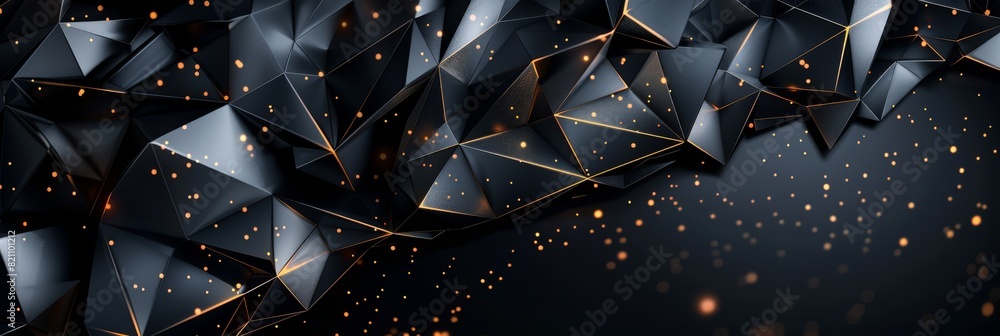 Poster futuristic surface of modern golden black triangles. polygon structure. 3d rendering.