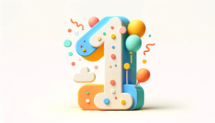 Fototapeta premium Number 1 decorated colorful balloons. Concept: celebration, joy, festivity. Suitable for birthday parties, anniversaries, festive events, and marketing materials for celebrations.
