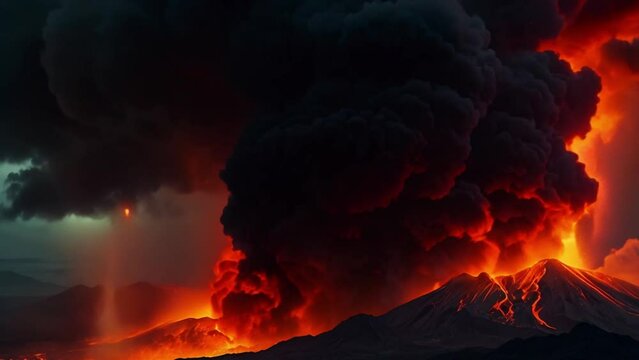 view of Mount Merapi erupting at night