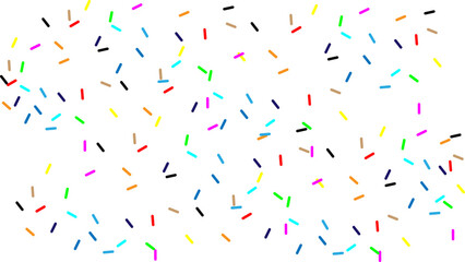 Seamless pattern with rainbow, colorful falling decorative sprinkles, confetti banner background. Multi colored festive backdrop. Pop art style textures. Vector donut glaze pastry elements