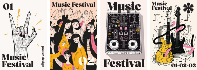 Music festival poster design. indie music concert. live music background promotion