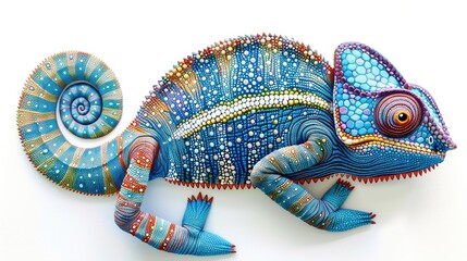 Fototapeta premium Simple hand painted colourful abstract chameleon. Isolated image on a white background no shadow