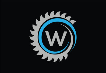 Sawmill emblem logo vector for carpentry,with latter W