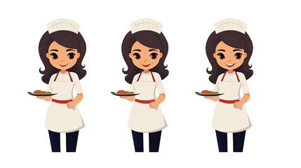 Fototapeta premium A solitary female chef against a stark white background
