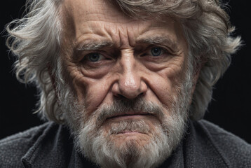 Elderly man with beard and shaggy hair