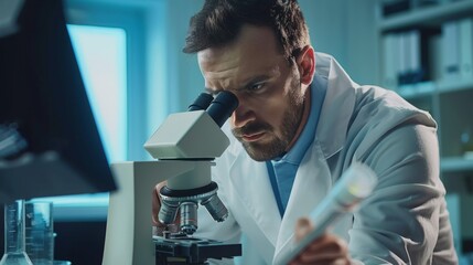 Scientist Analyzing Sample Under Microscope